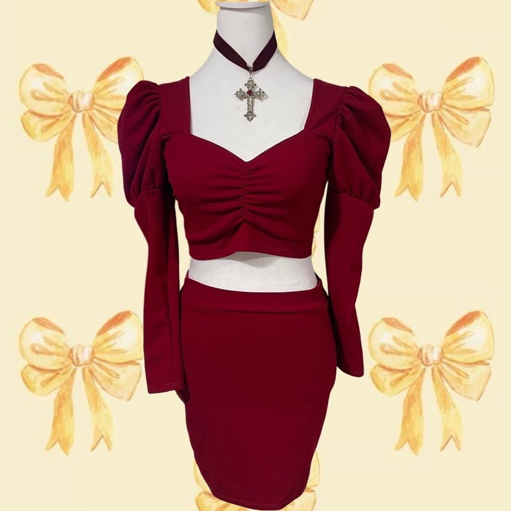 Elegant Burgundy Skirt Set